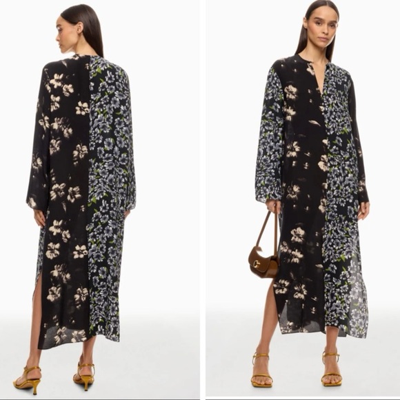 Rodebjer Sorrento Silk Floral Midi Dress in Black, Green & Gray Size S - Picture 1 of 11